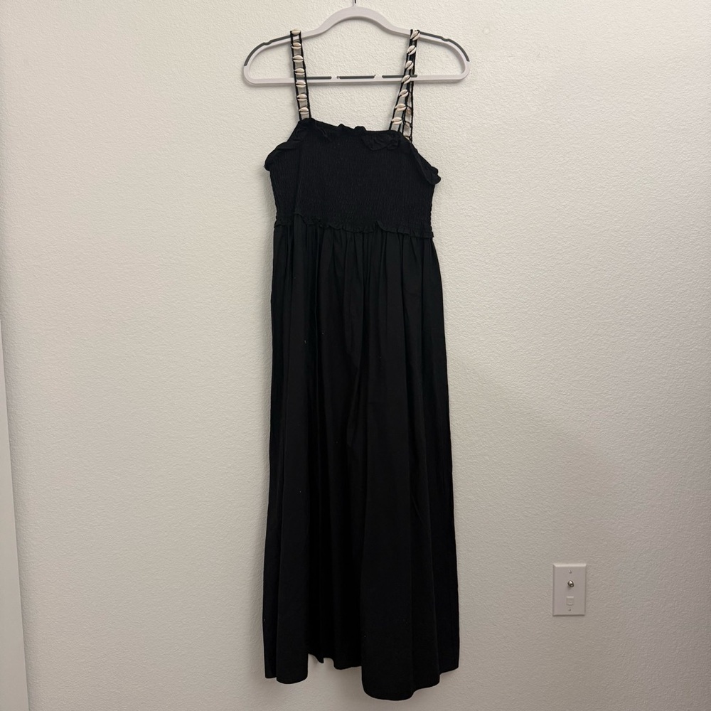 Zara Black Ruched Midi Dress with Shell Straps